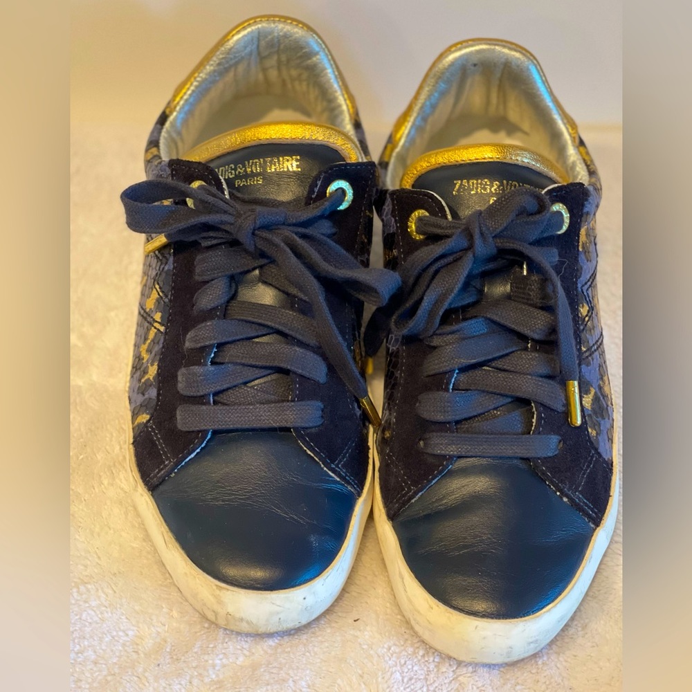 Zadig & Voltaire Wild Sneakers leather navy and gold size38 animal print
